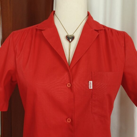 Vintage Levi's Cotton Blend Button Up Top, Tomato Red, Small, Like New Condition - Picture 1 of 11